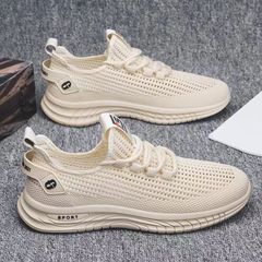 Versatile mesh casual shoes, non-slip, breathable men's shoes, trendy flying woven coconut shoes, lightweight work shoes, white shoes for dads
