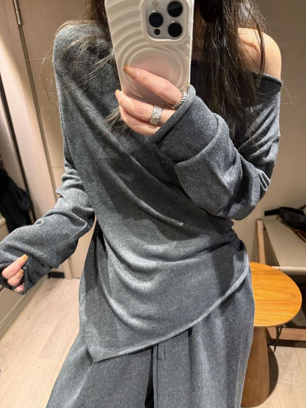 老钱风针织套装女慵懒松弛感多穿法一字肩针织衫＋灯笼裤两件套|undefined