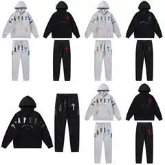 Foreign trade Trapstar new rainbow color matching letter embroidery fleece-lined loose hooded sweater casual trousers suit