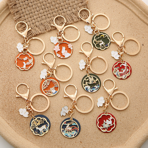 Creative Chinese style series keychain pendant white deer cat koi rabbit bag personalized couple alloy pendant