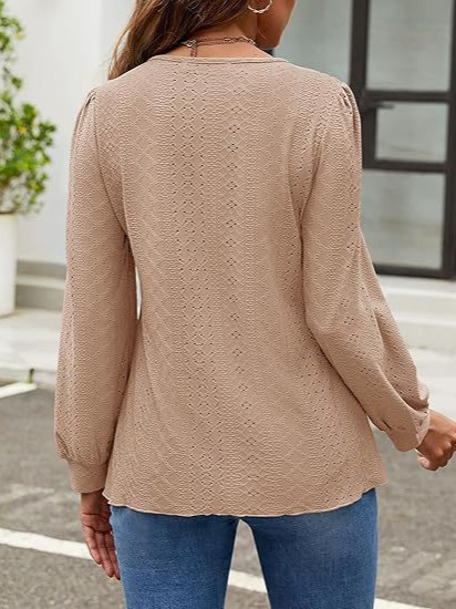 クロスボーダーヨーロッパとアメリカの服 2024 秋の新作アマゾンラウンドネックルーズカジュアルランタンスリーブ長袖 Tシャツ|undefined
