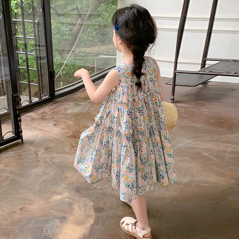 Girls Dress Summer Floral Children's Cotton Cake Dress 2025 New Thin Princess Dress Little Girl Dress