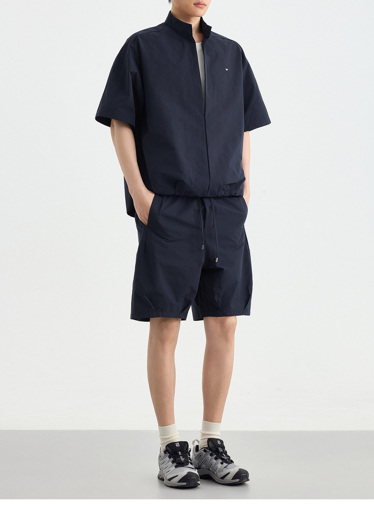 Bộ đồ thể thao nam 2 mảnh áo sơ mi cổ đứng không nút phối quần short — Quần Short Màu Xanh Đen (91680) chi tiết 25