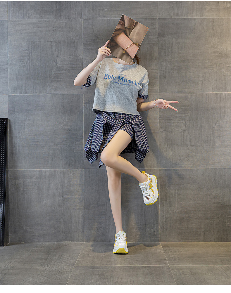 Giày sneaker nữ đế dày phong cách cổ điển phối màu, đan lưới thoáng khí mùa hè — Xám 5068, Vàng 5068, Trắng 5068 chi tiết 16