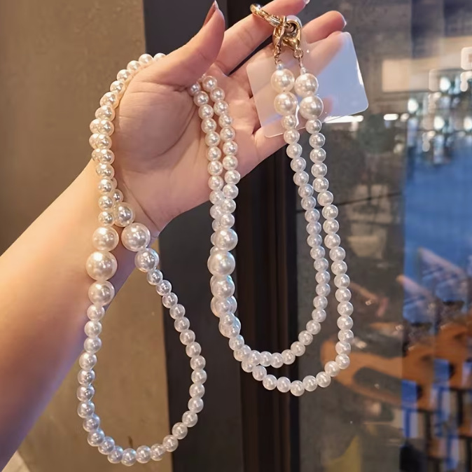 Phone Lanyard Crossbody Pearl Bead Chain Trendy Luxury Brand Clip-On Accessory for Women Handmade Beaded Design