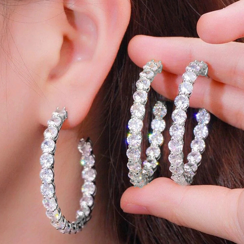 1 Pair Simple Style Shiny C Shape Inlay Copper Zircon Ear Studs display picture 4