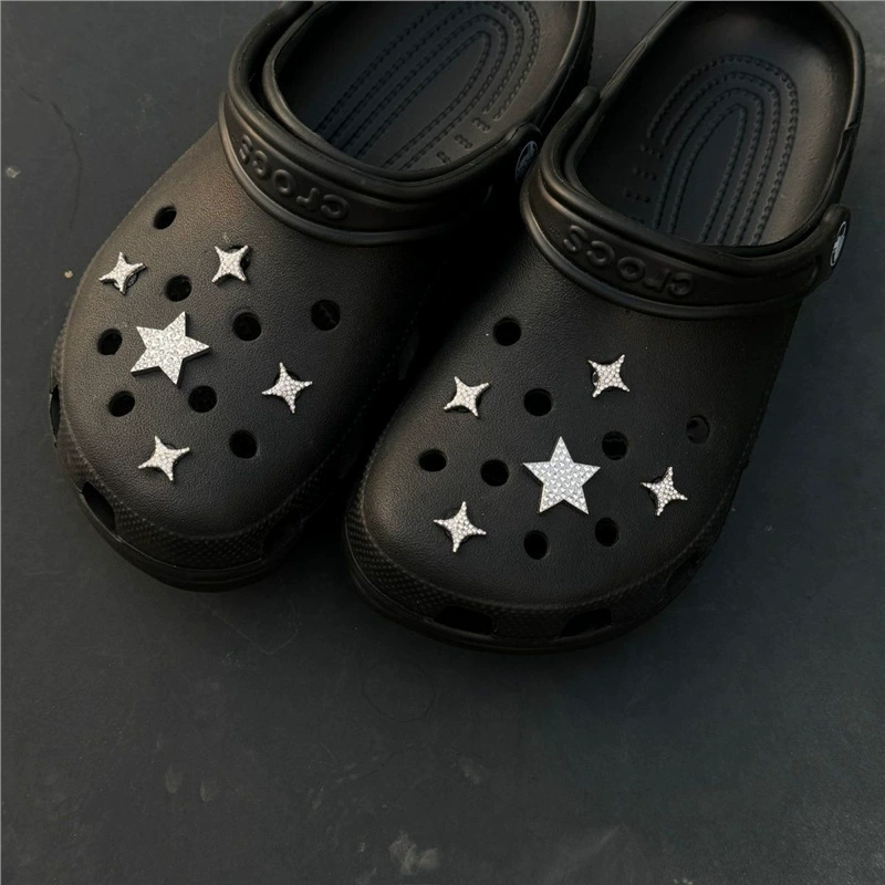 Серебряная звезда, адаптируемое отверстие, потерянный декоративный цветок для обуви, съемный аксессуар «сделай сам», пряжка для обуви, трехмерный аксессуар.