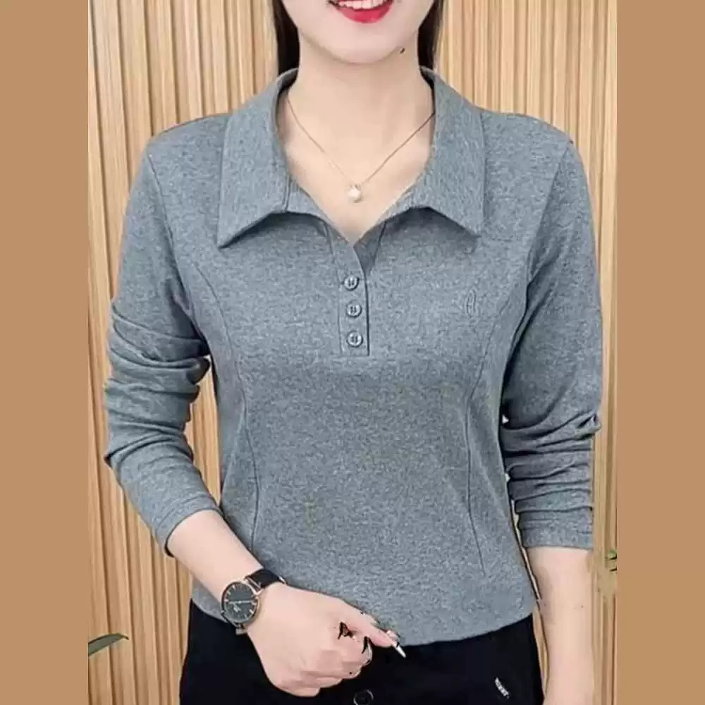 2025 весна-осень новая модная однотонная рубашка с лацканами и длинным рукавом для женщин с вышивкой, утягивающая майка-топ
