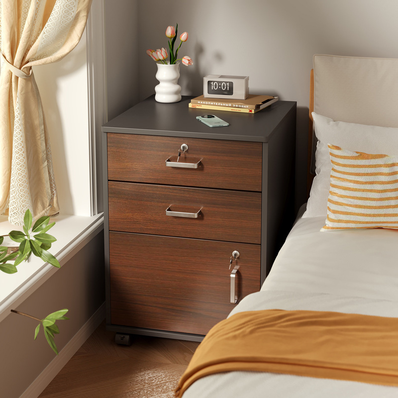 Mesita de noche móvil con cerradura, dormitorio doméstico moderno simple, armario de almacenamiento junto a la cama, armario de almacenamiento simple
