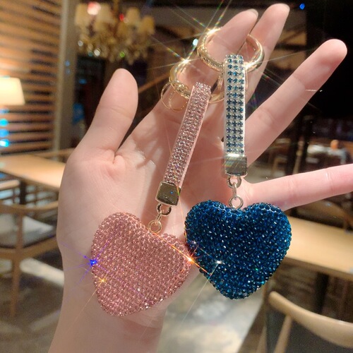 Creative clay dots drilled full of diamond rope heart keychain love women's bag pendant car keychain pendant accessories