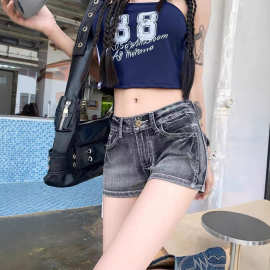美式y2k辣妹复古水洗做旧牛仔超短裤女设计感褶皱性感a字包臀热裤
