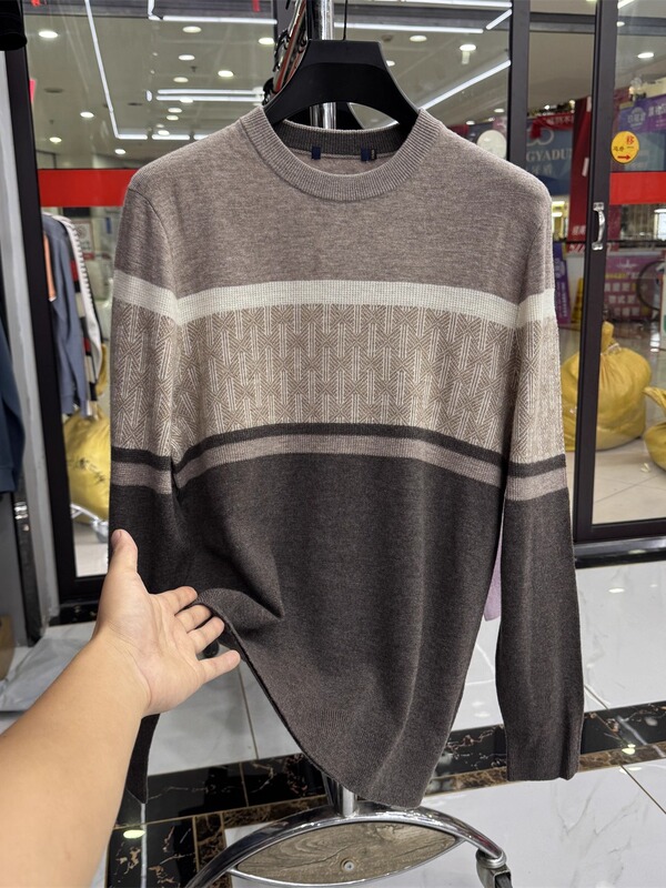 Fashion Jacquard Patchwork 100% Merino Wool Men's Clearance Autumn/Winter Thin Wool Sweater Warm Sweater 681