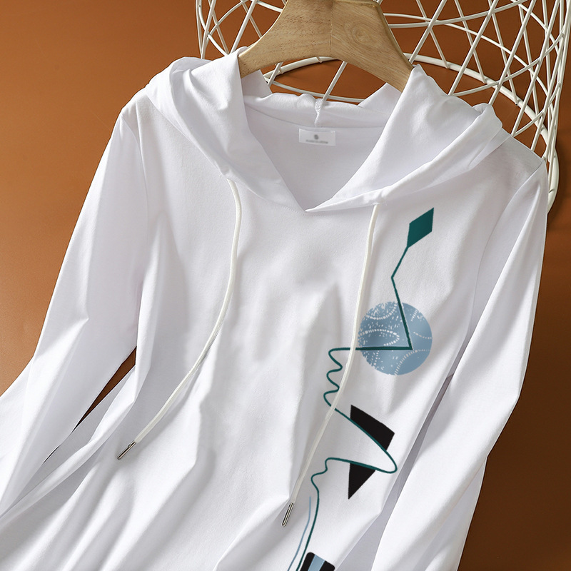 Cotton Hooded Long-sleeved Thin Sweater Women's 2025 Spring and Autumn Korean Loose Belly Covering Women's Hooded T-shirt Top