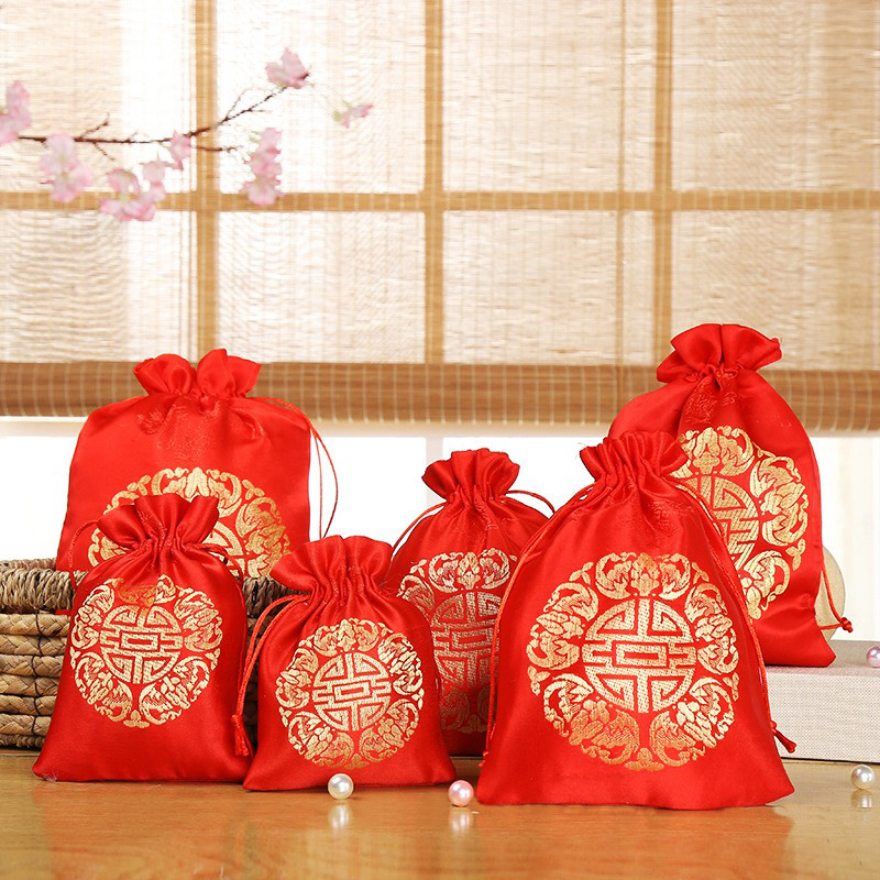厂家批发创意喜糖袋锦缎袋珠宝首饰袋束口新年福袋刺绣礼品锦囊袋