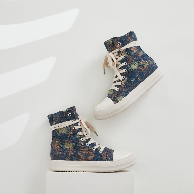 Giày vải bố đế dày mẫu mới 2023 Giày cao cổ đôi giày cao cổ đôi giày Denim rách xuyên biên giới Âu Mỹ nam