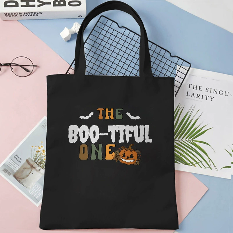 Хэллоуинская сумка для покупок с принтом "BOO" и тыквой, интересная женская сумка на плечо