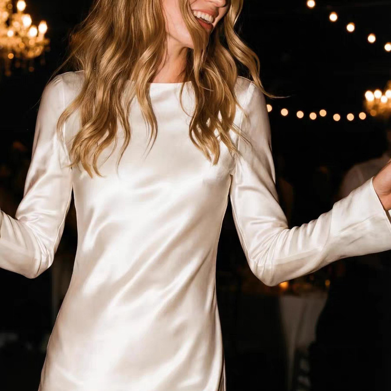French-Style Light Mature Satin Dress for Women, Long-Sleeved, Waist-Cinching, Elegant, Slimming, High-End, Slim-Fit, and Stylish Dress French-Style Light Mature Satin Dress for Women, Long-Sleeved, Waist-Cinching, Elegant, Slimming, High-End, Slim-Fit, and Stylish Dress