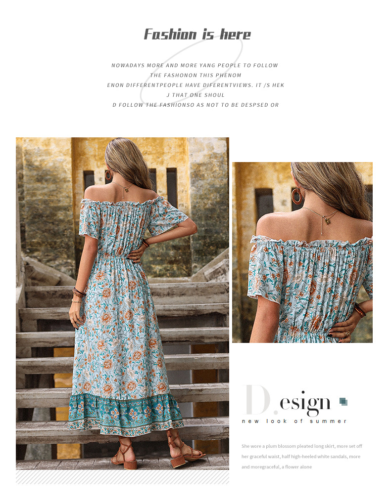 Vestido floral con abertura grande y manga corta con cuello de una palabra NSDMB127410