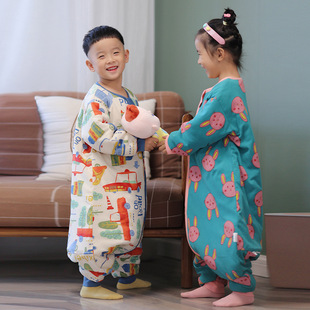 Huxibei autumn and winter quilted children's split-leg sleeping bag children's anti-kick artifact baby thickened baby pajamas