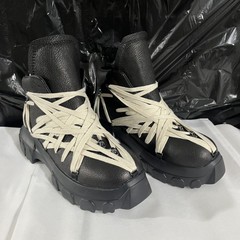 ハイカットプラットフォームショートブーツ、ミイラ風クレイジーストラップ、韓国風レトロタンク、厚底、身長アップ、ファッショナブルなメンズシューズ、外貿