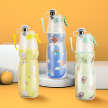 网红可爱PE双层塑料保冷喷雾喝水两用水杯户外自行车运动吸管水壶