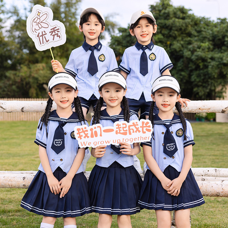 幼兒園園服夏裝兒童學院英倫風短袖班服小學生校服六一集體拍照服