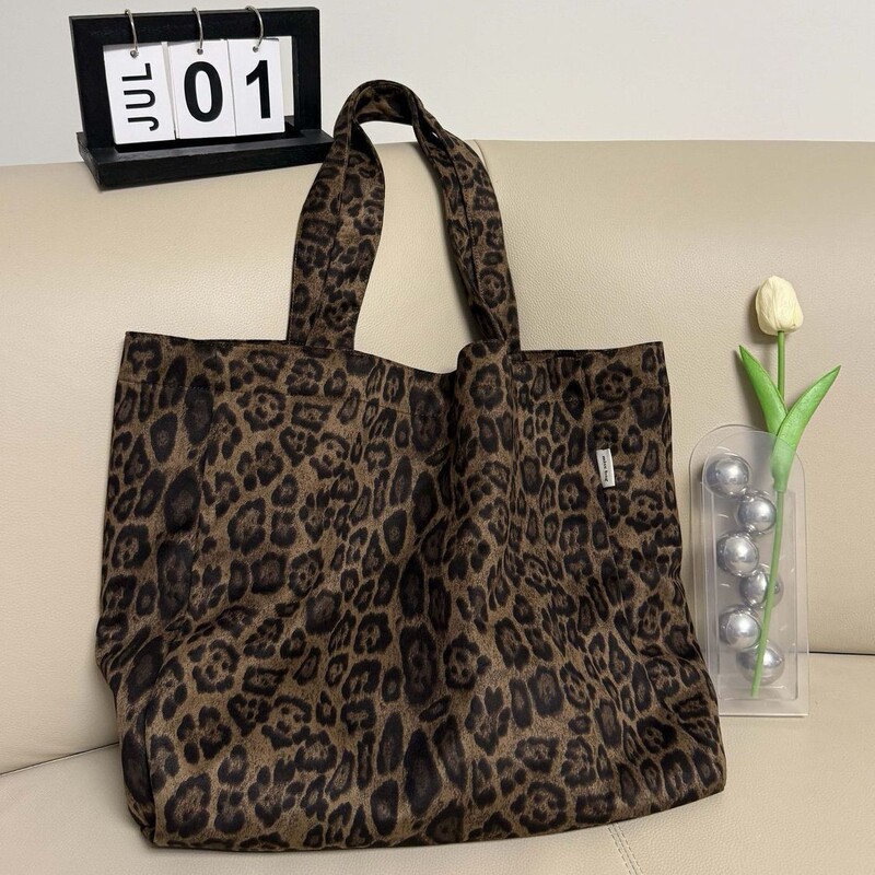 Korean Style Autumn and Winter Large-Capacity Leopard Print Missbag Suede Tote Bag Casual Bag Shoulder Bag Shopping Bag Fashion