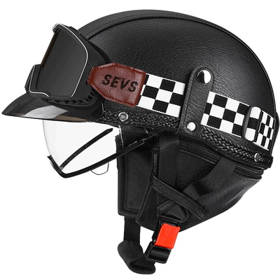 Motosiklet kaskı (dəbilqə) — car helmet Japanese scoop helmet - black-leather-transparentmig-large-frame-black-mirror-m