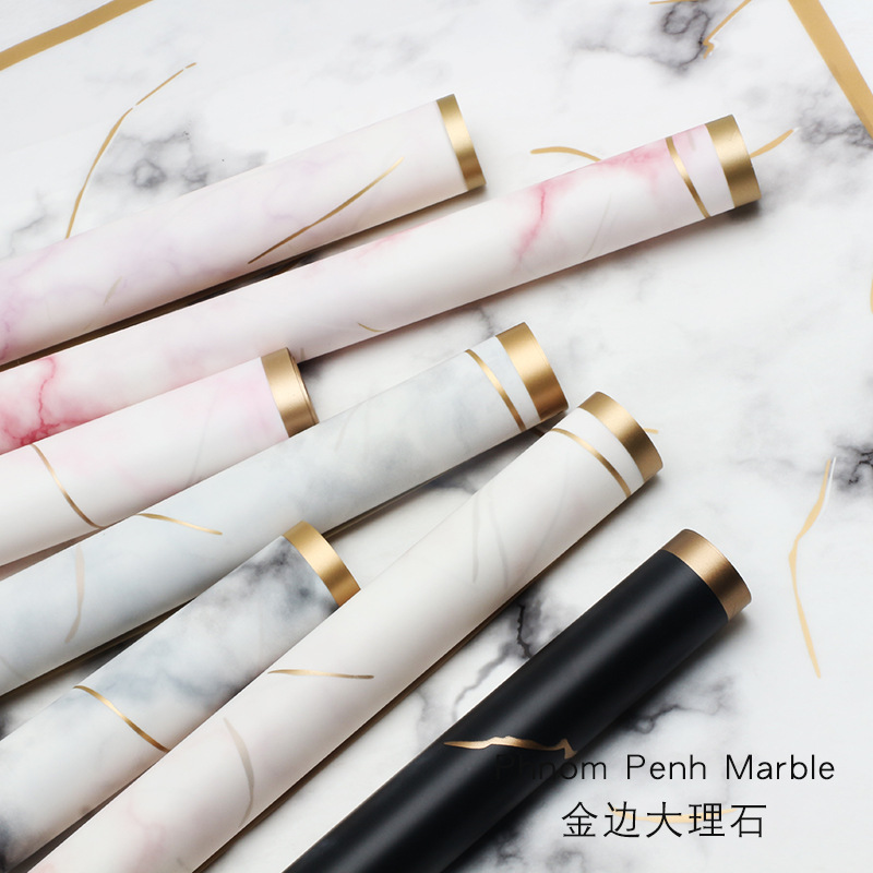 Brillante Phnom Penh, patrón de mármol, borde de papel de embalaje de flores, película opp de plástico, comercio exterior, floristería de papel de arte