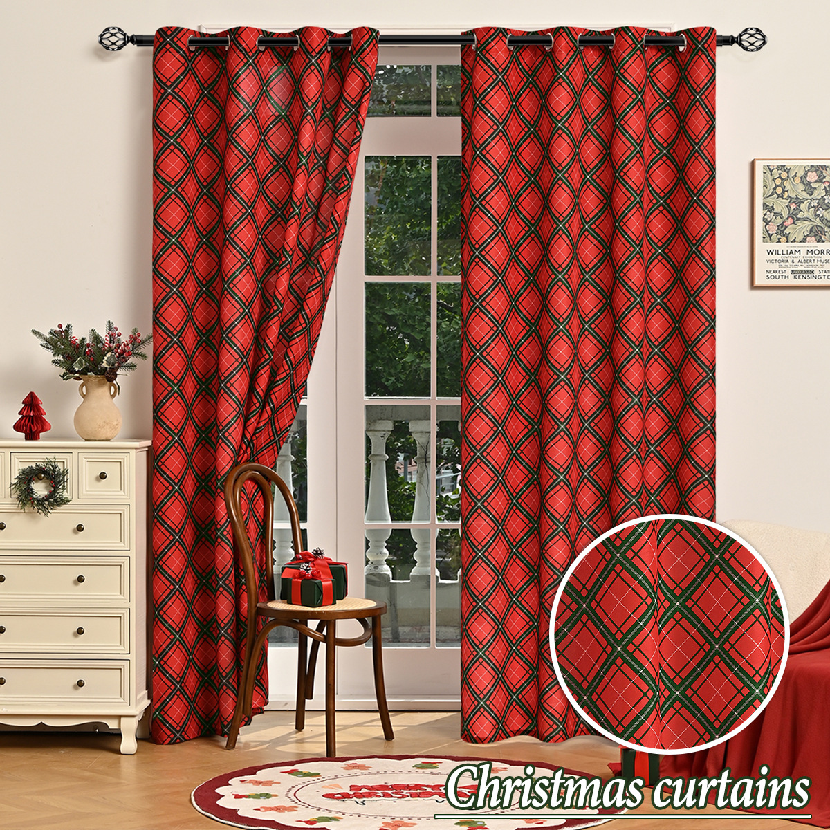 Nuevas cortinas de Navidad impresas transfronterizas cortinas cortinas cortinas de Navidad de decoración de TEMU