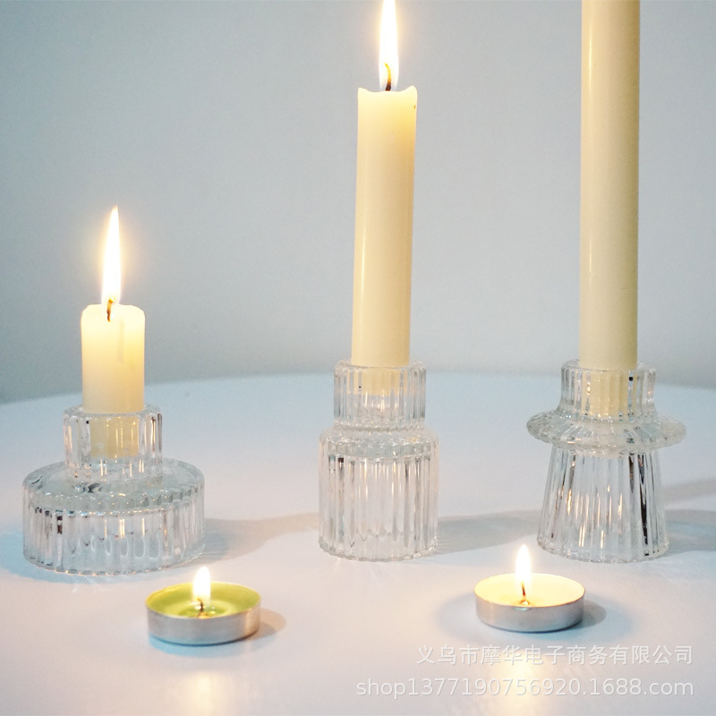 Fashion vertical grain flying saucer dual-purpose pole wax glass candle holder restaurant wedding desktop candle Ware shooting props