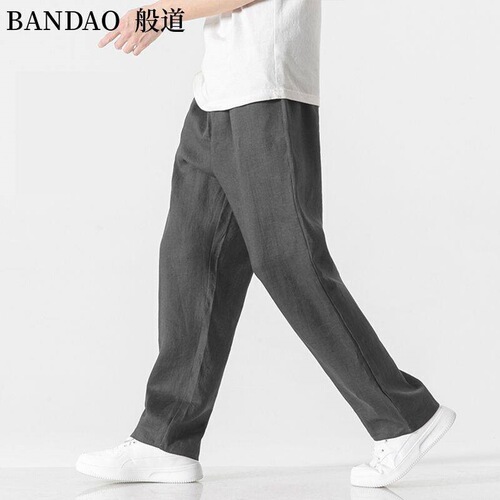 100% linen summer men's casual pants Ultra-thin comfortable drag-feeling pants China style linen breathable pants