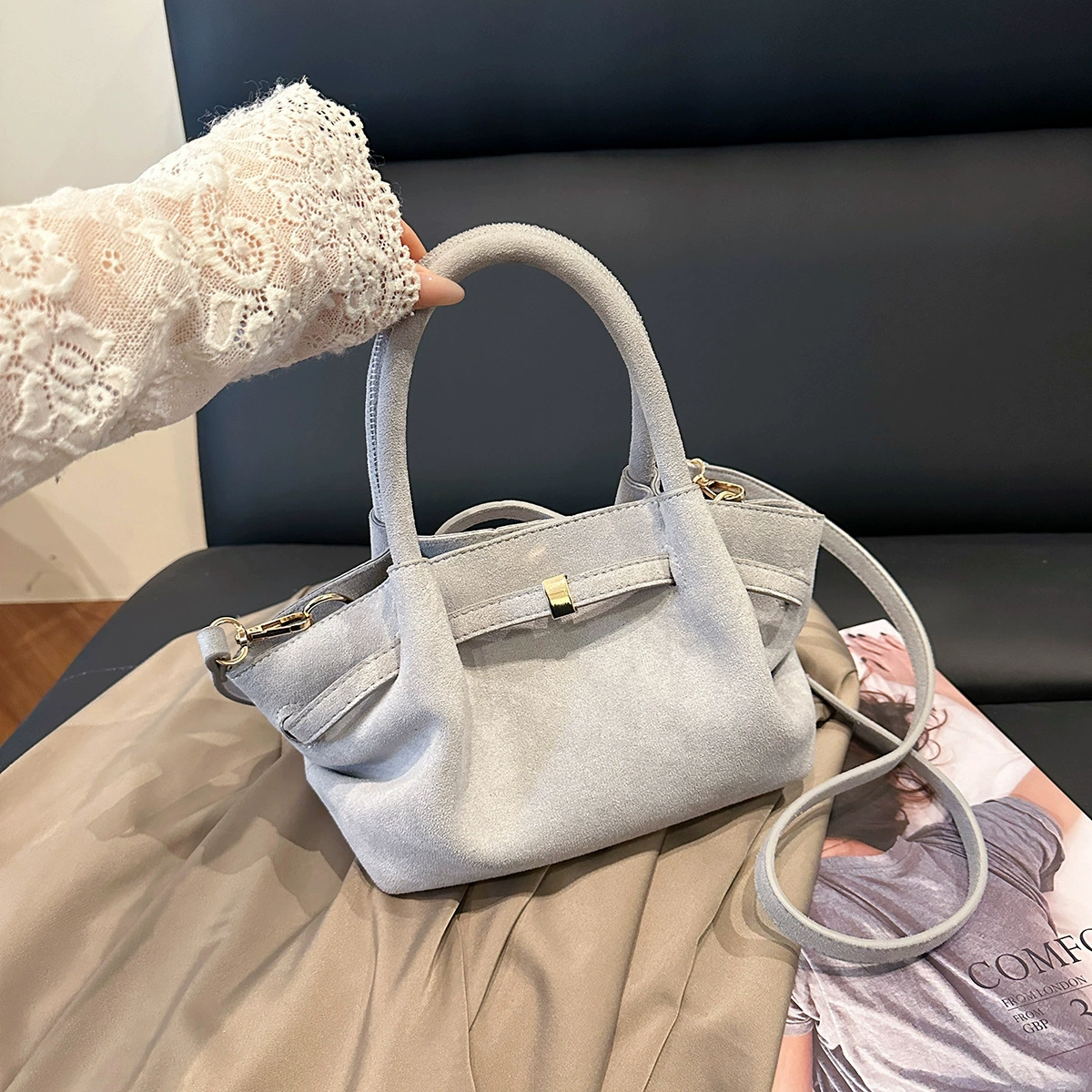 Однотонная матовая ретро-сумочка через плечо, просторная tote, 30×13×21 см