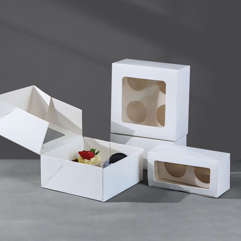 纸杯蛋糕包装盒2粒4宫格开窗马芬杯杯子打包盒一步打开成型盒批发
