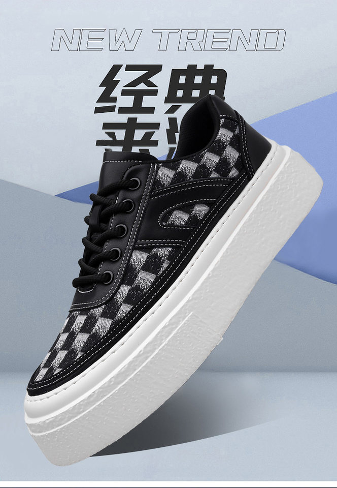 Giày thể thao đế dày nam kiểu mới, giày sneaker đơn giản tăng chiều cao, gót 3-5 cm — GX2519 màu trắng, GX2519 màu đen chi tiết 4