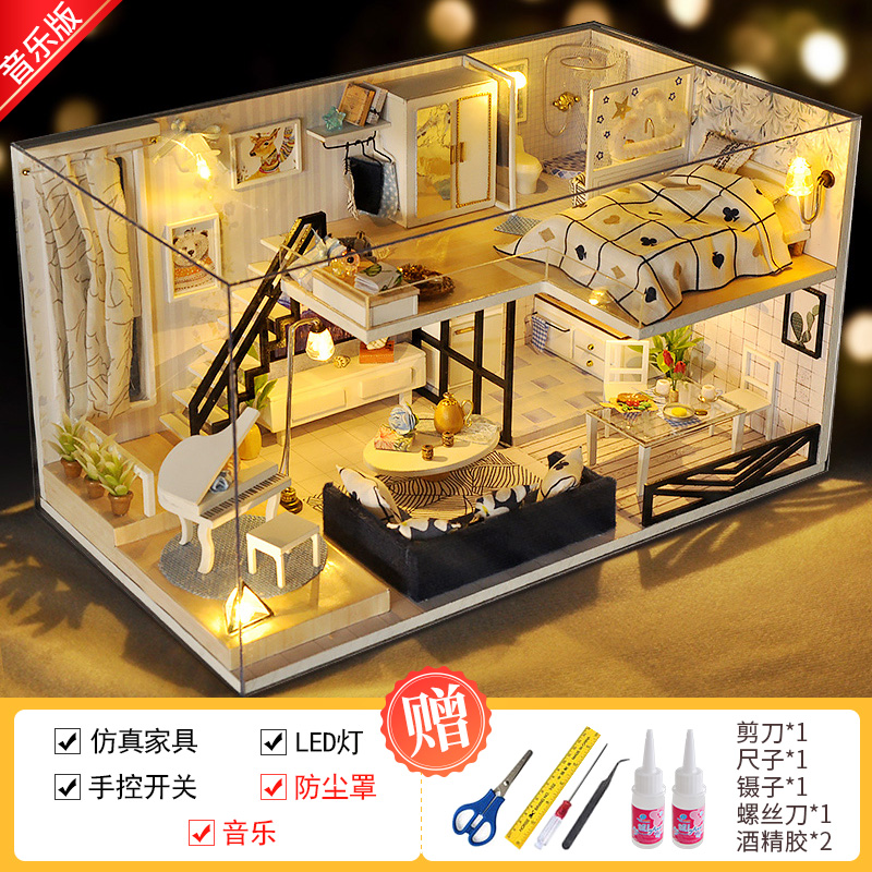 DIY chalet loft villa hecha a mano modelo de casa pequeña ensamblaje arquitectura juguetes regalos de cumpleaños llenos