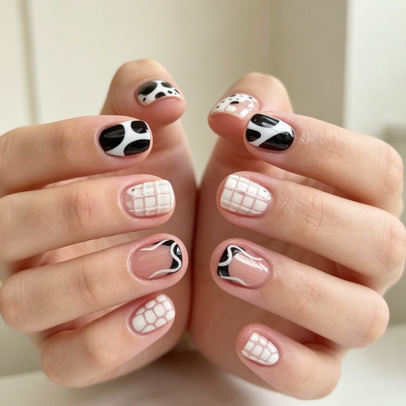 24-piece boxed set of creative cow pattern French short-style press-on nails for foreign trade, finished fake nails wholesale 24-piece boxed set of creative cow pattern French short-style press-on nails for foreign trade, finished fake nails wholesale