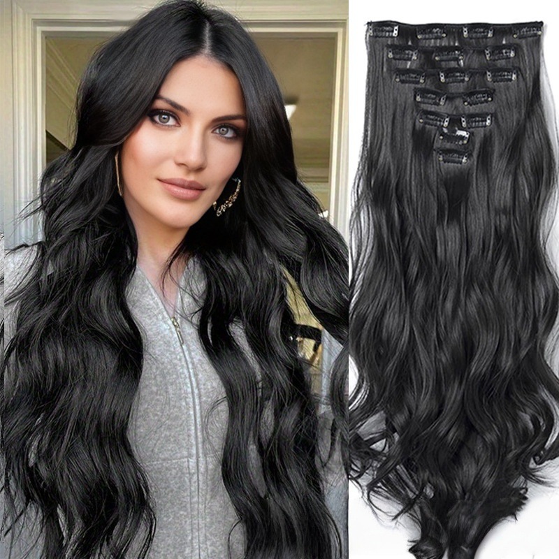 Extensión de Cabello Rizado con Clips BB Set de 7 de Fibra Térmica, Invisible, para Mujeres