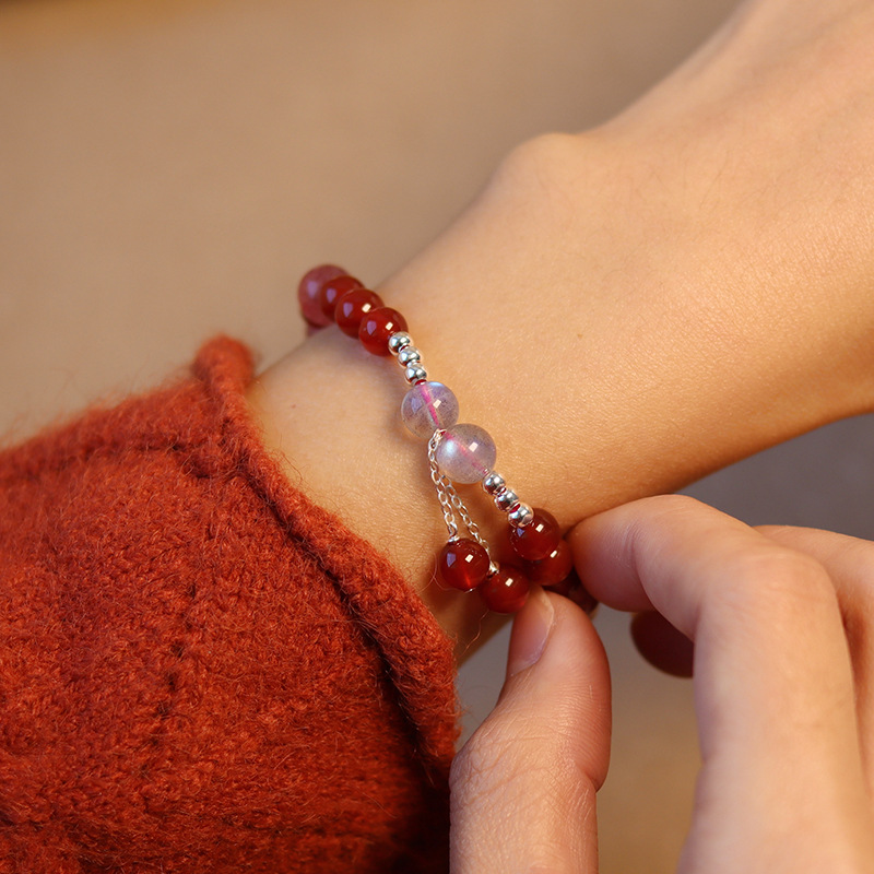 Chuling Natural Strawberry Crystal Bracelet Handmade Diy Light Luxury Simple Strawberry Crystal Beaded Bracelet