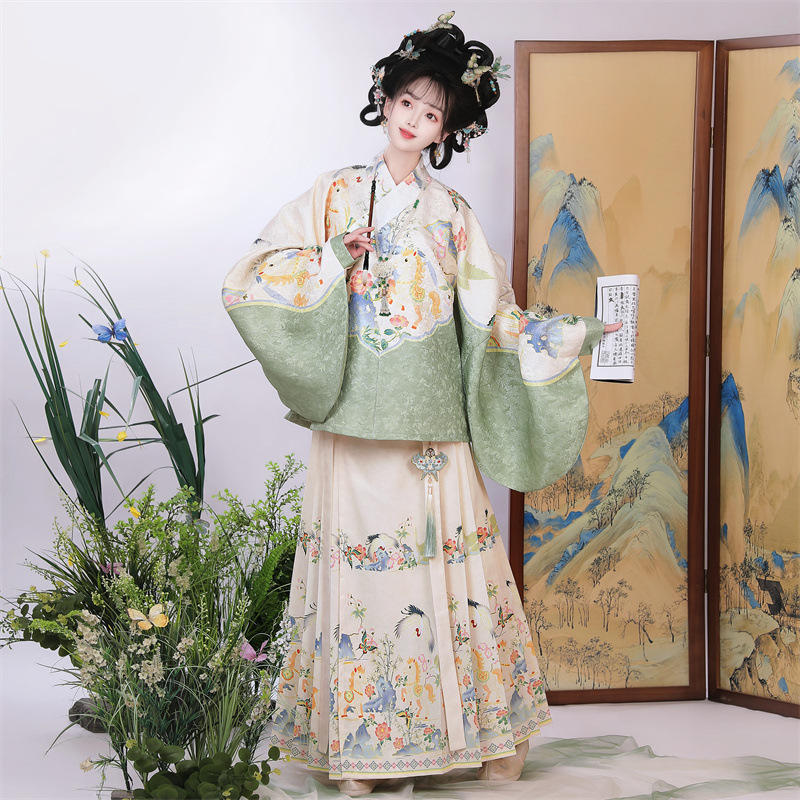 Han Yu Kui【Stepping on Horses to Welcome Spring】Original Ming Dynasty Style Hanfu for Noble Women, Women's Cross-Collar Horse-Face Skirt, Spring and Autumn Hanfu Set Han Yu Kui【Stepping on Horses to Welcome Spring】Original Ming Dynasty Style Hanfu for Noble Women, Women's Cross-Collar Horse-Face Skirt, Spring and Autumn Hanfu Set