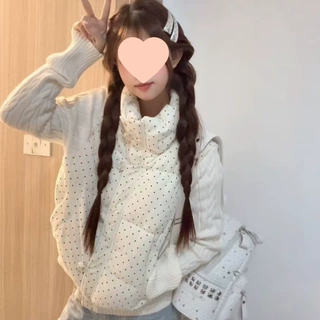 波点灯芯绒羽绒棉服女针织袖冬季2026新款宽松毛衣面包服短款外套