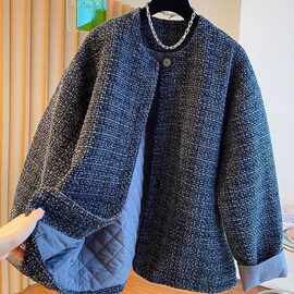 加厚粗花呢外套毛呢秋2025新款宽松短款夹棉呢子大衣图片色有吊牌