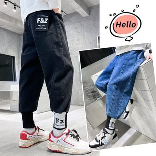 Boys' Versatile Jeans 2025 Spring and Summer Children's Pants for Older Boys with a Hong Kong Style Wide-Leg Casual Design