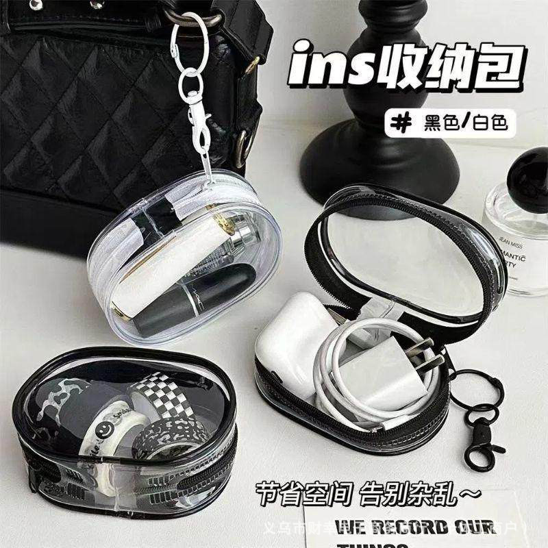 Transparent Data Cable Cosmetics Bag Mini Dust-Proof Figure Doll Display Bag Portable Bag Headphone Storage Box Organizer Bag