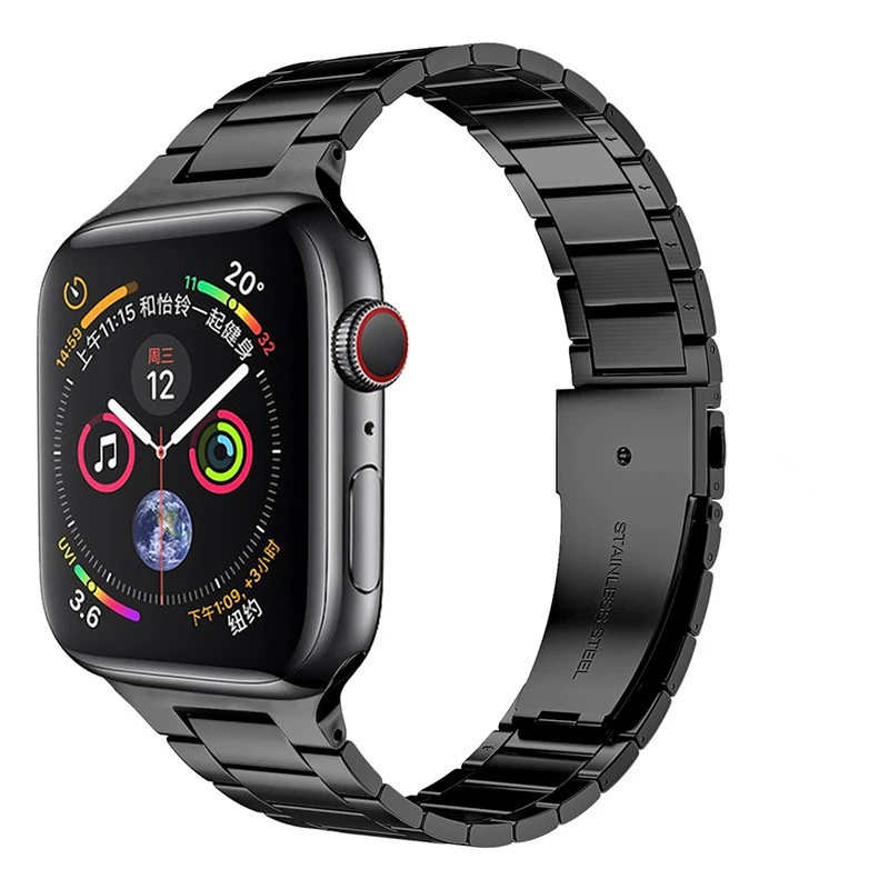 Подходит для Apple Watch 9/8/7/6/5, цельный ультратонкий трёхзвенный стальной браслет для Apple Watch
