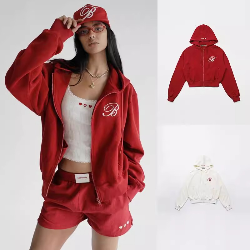 Korean Badblood Bcac Series American Sweatshirt Women's Embroidered Lazy Style Red Niche Hooded Jacket Trendy