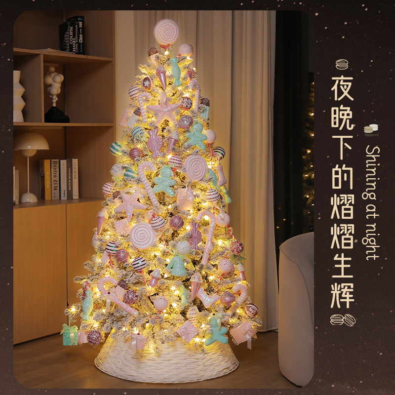 Árbol de Navidad Decoración de Navidad Macaron Flocado Árbol de Navidad Paquete de árbol de Navidad grande Decoración luminosa Vestir