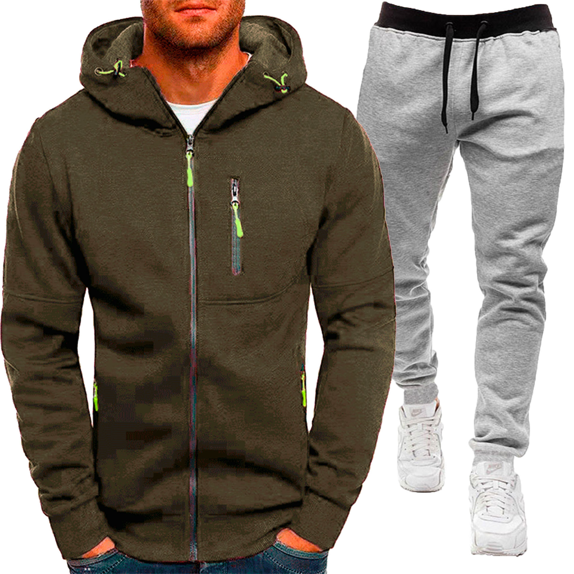 Set de hanorac cu glugă jacquard pentru bărbați, sporturi de toamnă și iarnă, fitness, timp liber, cardigan, jachetă, hanorac casual cu glugă_voghion.com