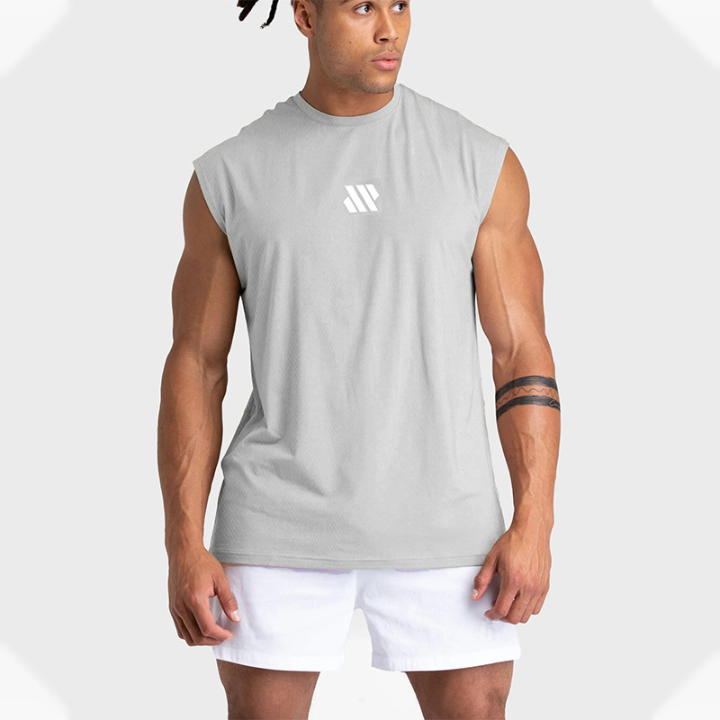 Camiseta de hombro ancho para hombres de verano chaleco de fitness de malla entrenamiento de ropa de fitness relajado chaleco de Maratón de marea de cuello redondo