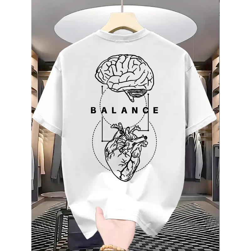 【Cross-Border European Size】Men's Women Novelty Brain Balance Gym t Shirt Co